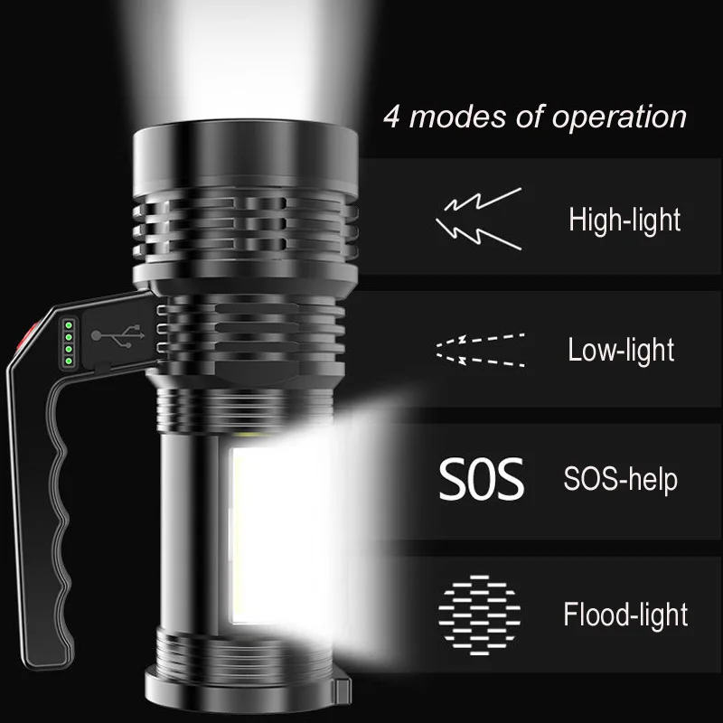 Online Linterna LED XHP500 Para La Mayoría De Los Linterna Potente, Linterna De Mano Para Caza, Recargable Vía USB, 2 Unidades/lote