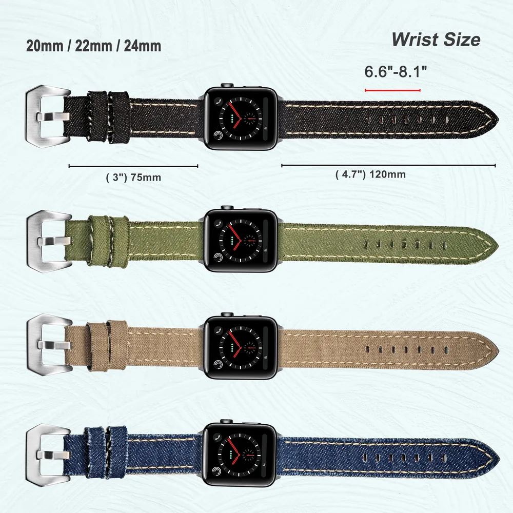 Hemsut Canvas Watch Bands Quick Release Premium Denim Blue Two Pieces Watch Straps Matt Steel Buckle 20mm 22mm 24mm