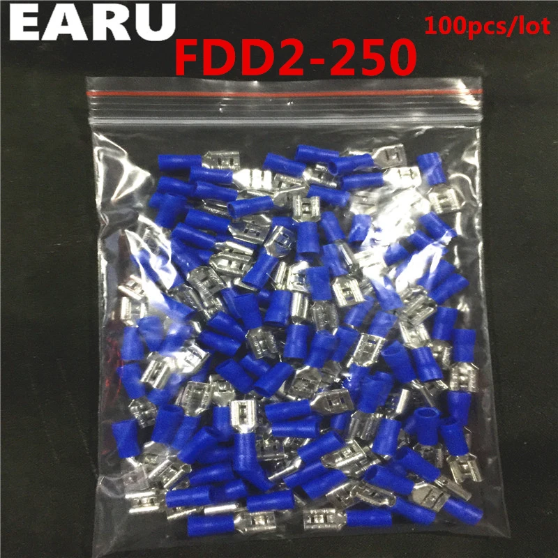 

FDD2-250 Female Insulated Electrical Crimp Terminal for 1.5-2.5mm2 Connectors Cable Wire Connector 100PCS/Pack FDD2.5-250 FDD