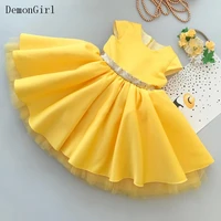 yellow satin infant girls dresses party ball gown baby girl baptism pageant first birthday gown size 1 14y