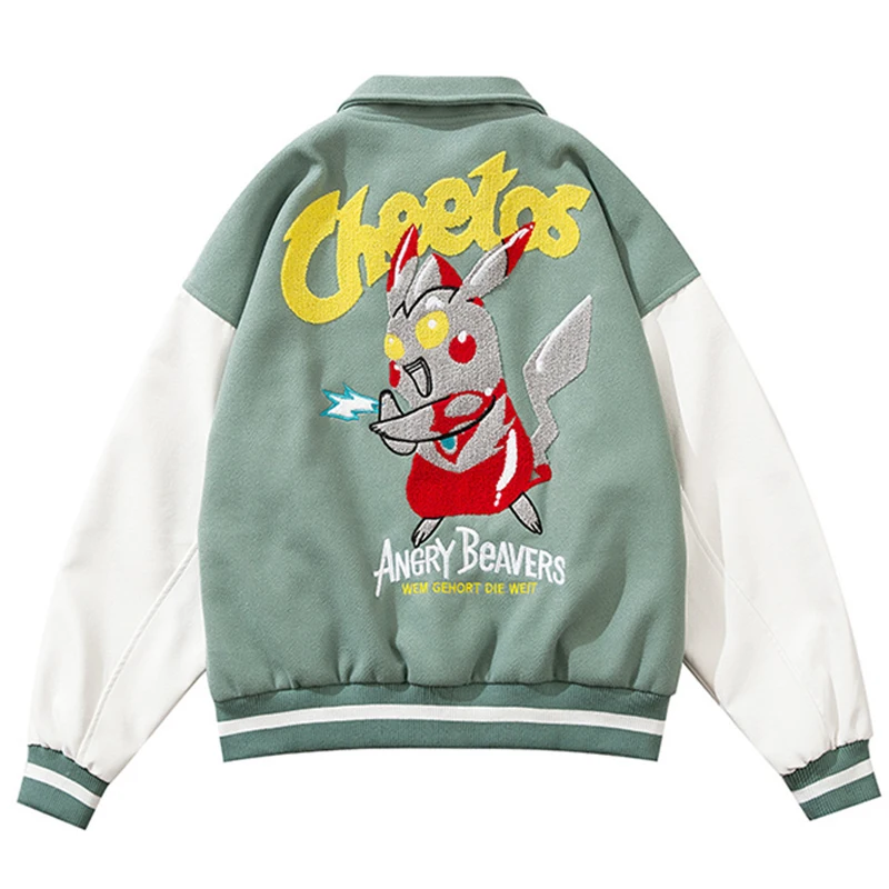 Мужская куртка-бомбер из искусственной кожи в стиле пэчворк с нашивкой аниме