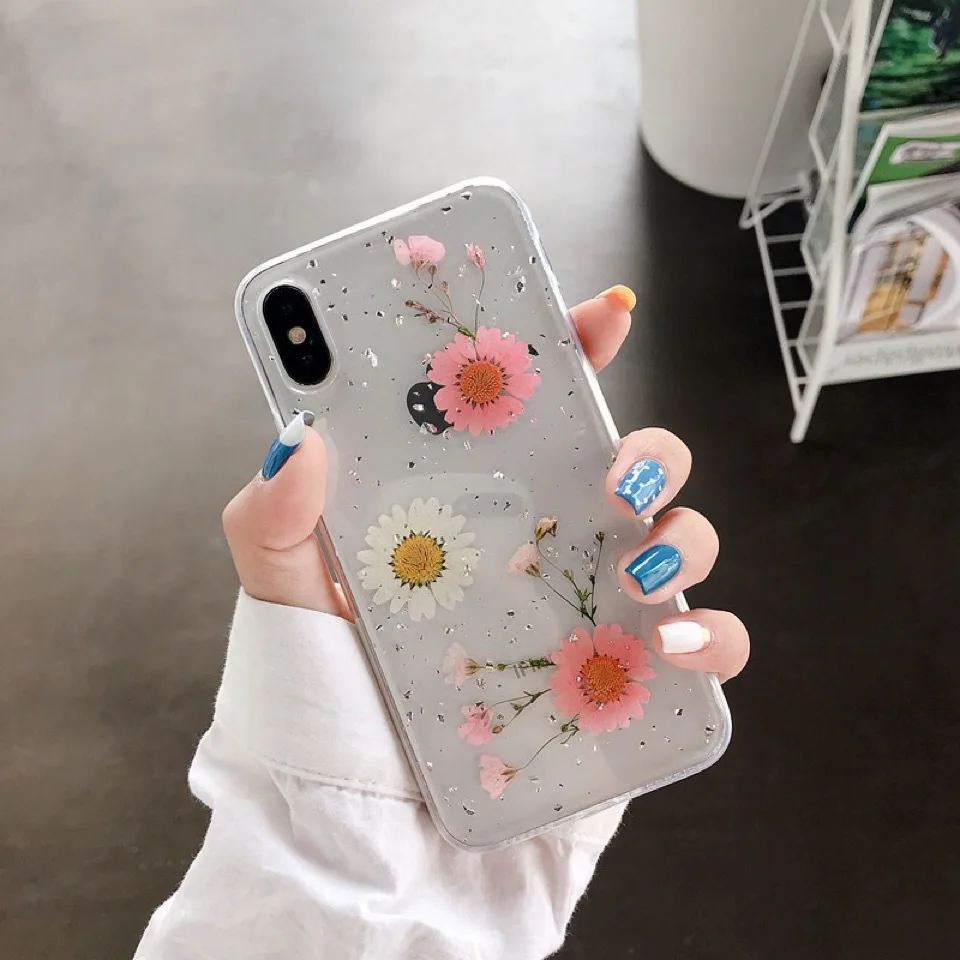 16 Настоящие сухие цветы чехол для телефона для iPhone X 7 8 Plus прозрачный мягкий ТПУ красивый прессованный задний Чехол для iPhone 11 11 Pro Max - Цвет: 16