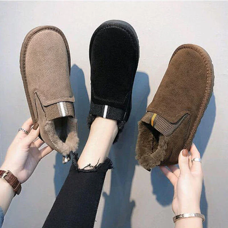 

Женские замшевые ботинки на нескользящей подошве, зимние повседневные ботинки на плоской подошве, теплые ботинки-гладиаторы, 2021