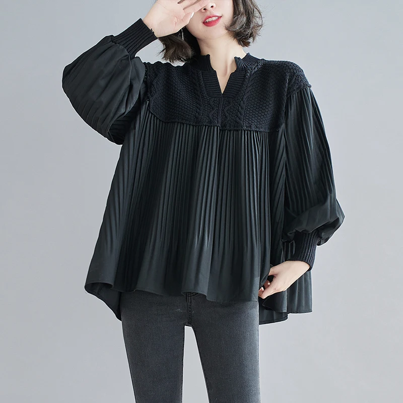 

SuperAen 2021 осень зима новый пуловер Свободный контрастный цвет свитер с соединением повседневные женские рубашки