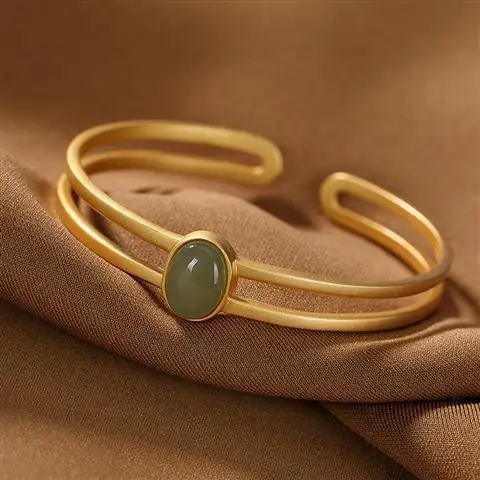 

Original S925 Sterling Silver High-End Gilding Hetian Jade South Red Real Silver High-End Gift for Women Open-End Bangle Bracele