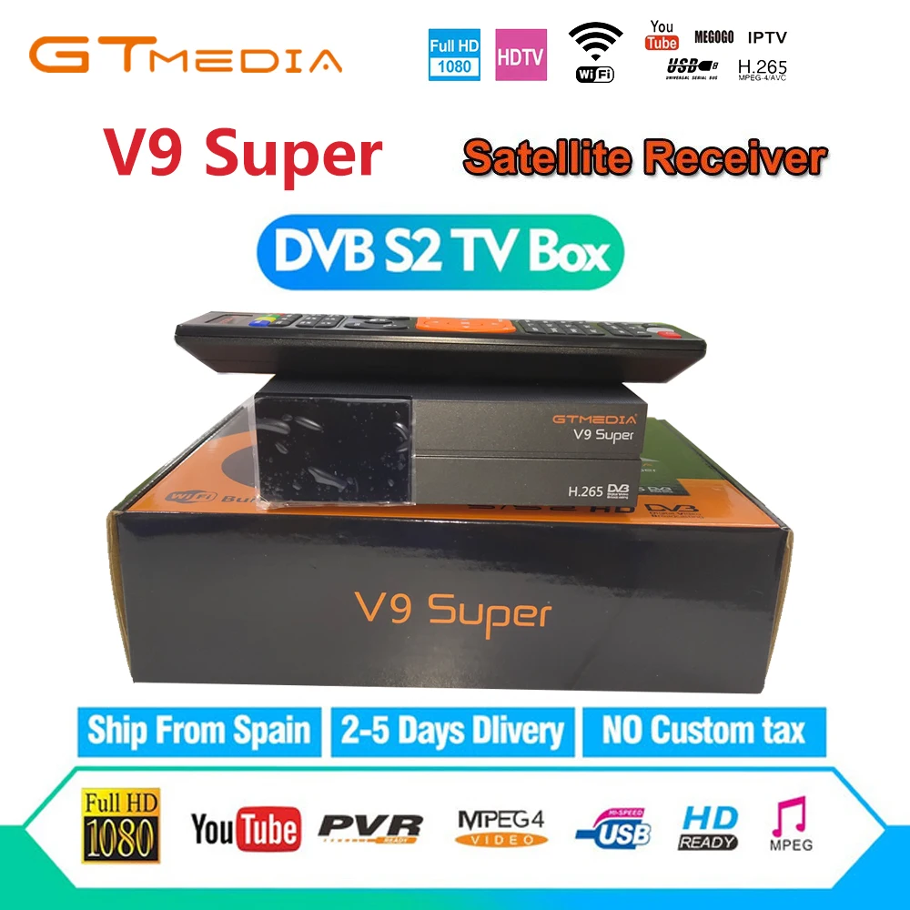 Спутниковый ресивер 1 год CCCAM Gtmedia V9 Super power by free sat DVB-S2 встроенный wifi h.265 wifi внутренняя мощность vu телеприставка