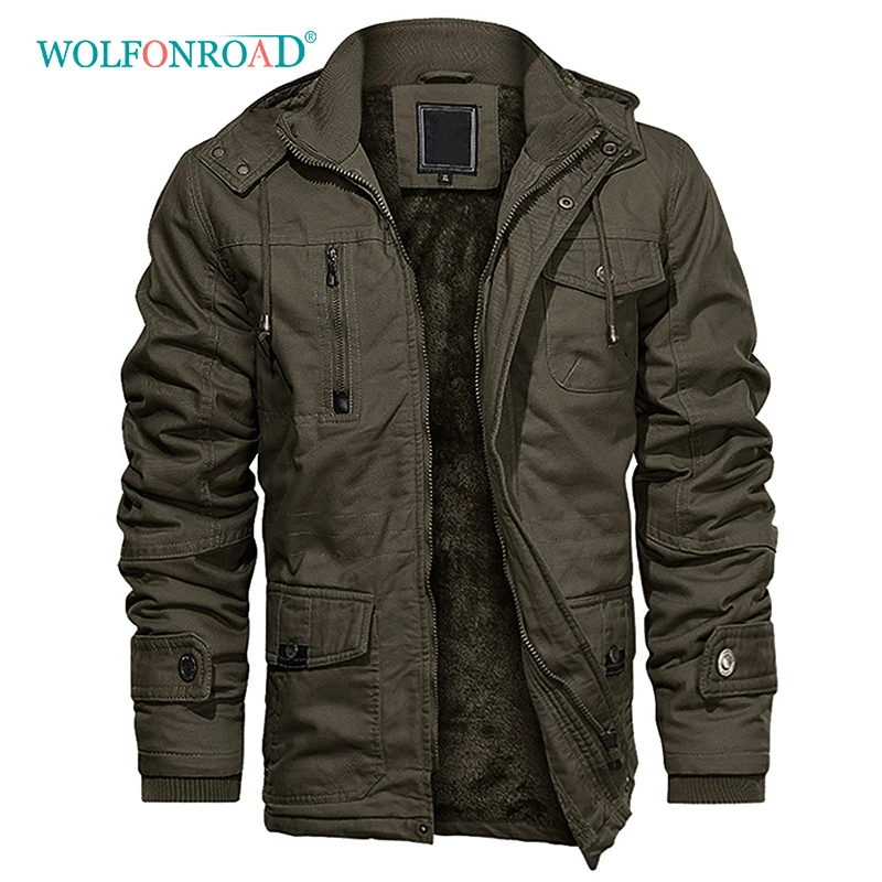 Army Green WOLFONROAD походная куртка мужская зимняя флисовая куртка Военная Тактическая Куртка карго пальто с капюшоном мульти карман армейская ветровка 5XL - Цвет: Army Green