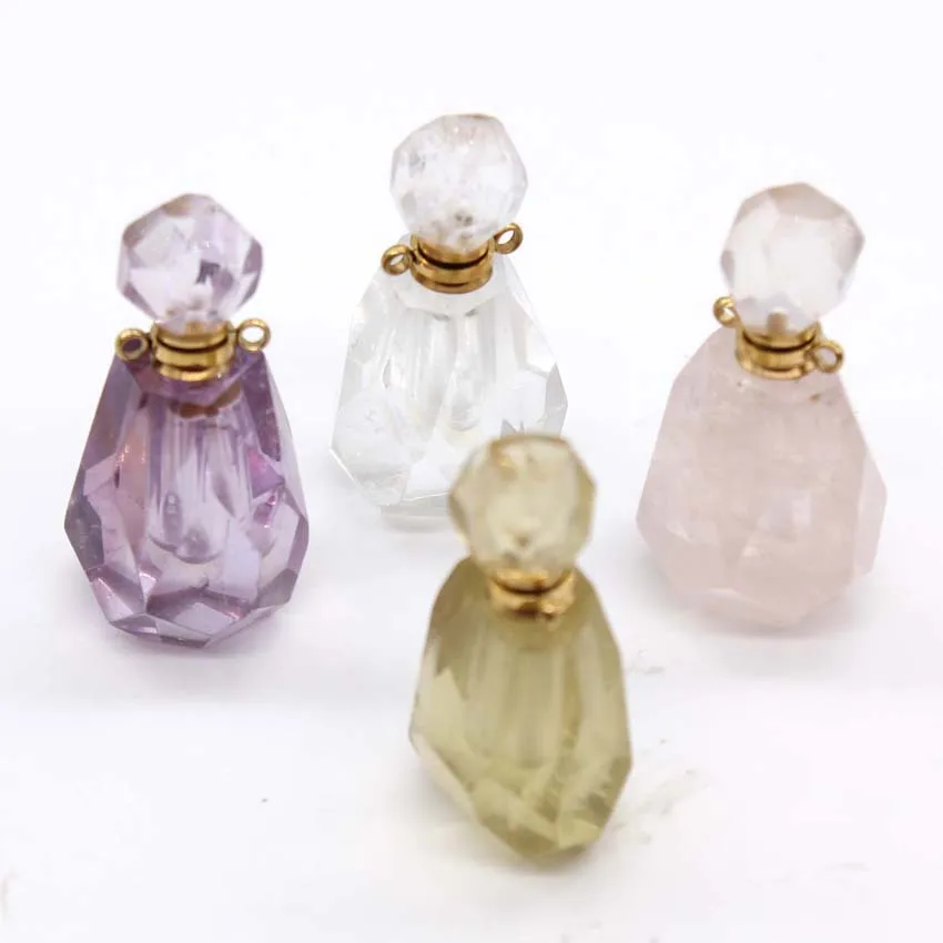 

New Small Cut Surface Natural Stone Pendant Necklace Unisex Essential Oil Perfume Bottle Pendant Women's Sweater Chain Jewelry