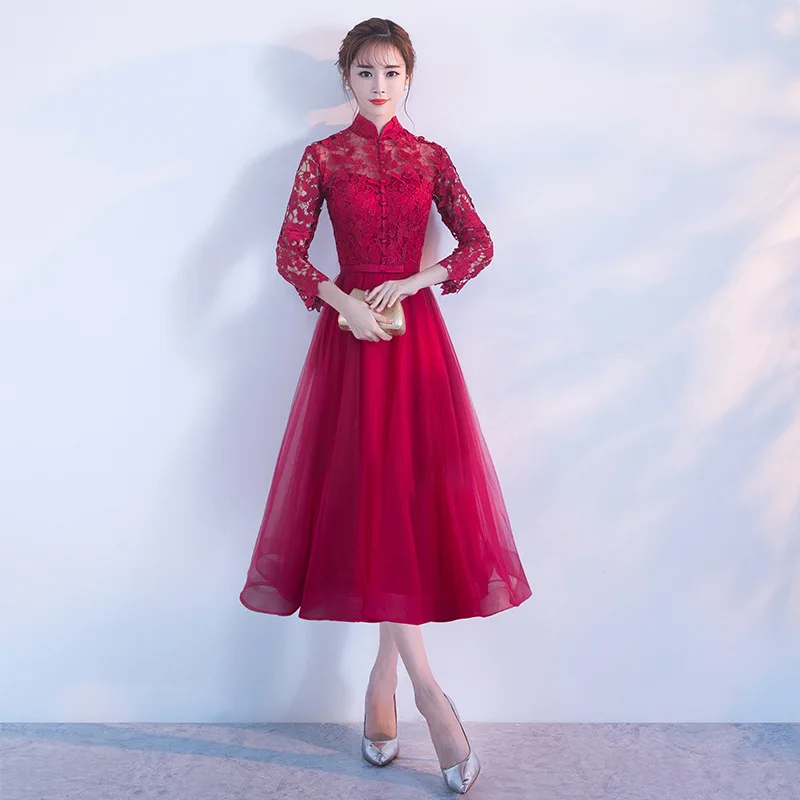 Сексуальное Кружевное ажурное женское платье Cheongsam китайское свадебное для
