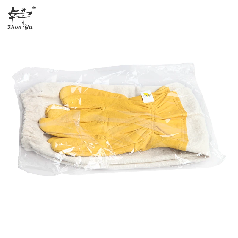 

New Beekeeping Gloves Protective Sleeves Breathable Yellow Short Mesh Canvas Cloth for Apiculture Vented Beekeepers