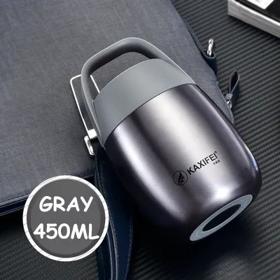 GRAY 450 мл контейнер для еды с вакуумной изоляцией из нержавеющей стали тепловой кухонный Ланч-бокс для еды и супа контейнер кувшин-термос - Цвет: GRAY