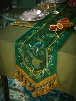 green and gold table runner with tassel bed runner luxury velvet bird print dining room dresser wedding party decorations