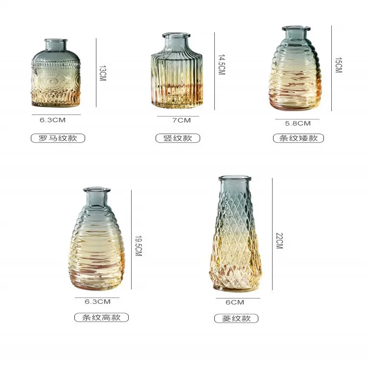 Европейский хипстер тисненая прозрачная стеклянная ваза для гостиной цветок