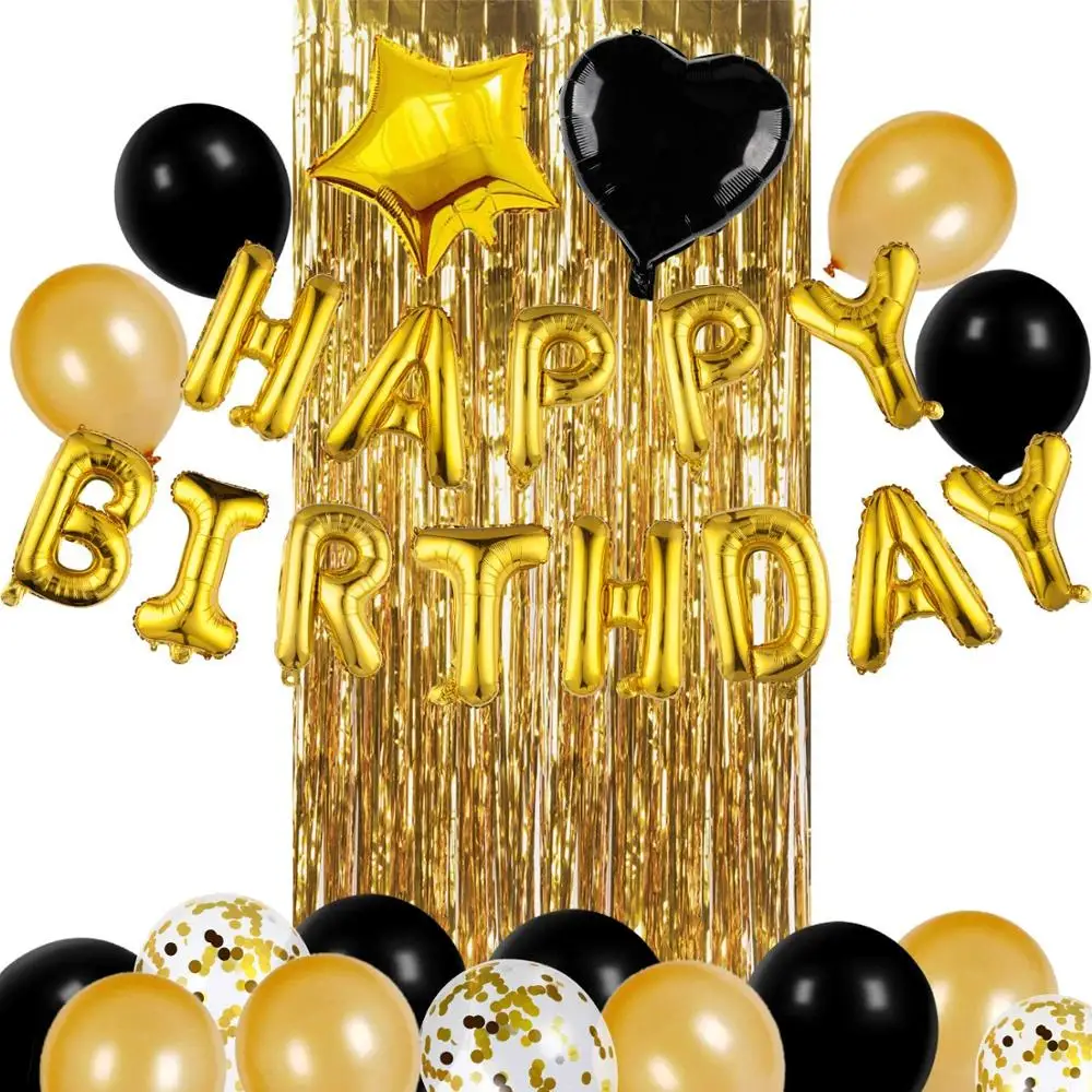 

Blue Birthday Party Decorations Set with Happy Birthday Balloons Banner Confetti Balloons Foil Fringe Curtain