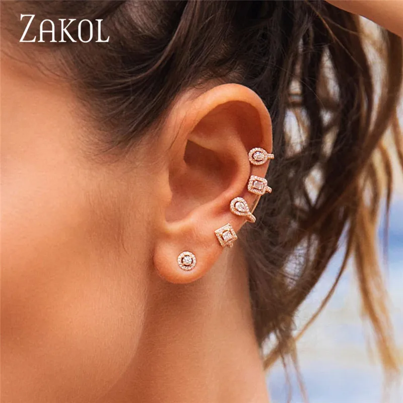 Женские серьги-гвоздики из дивного циркония в стиле панк от ZAKOL, модные ювелирные изделия, серьги-манжеты FSEP2027