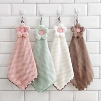 kitchen clean hang scouring pad solid color coral fleece thick soft strong water absorption hand cloth bathroom children towels