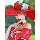 Картина на холсте, 5d, алмазная, полностью квадратнаякруглая, женская шляпа, алмазная вышивка, полная мозаика, цветочный портрет, сделай сам, Настенный декор