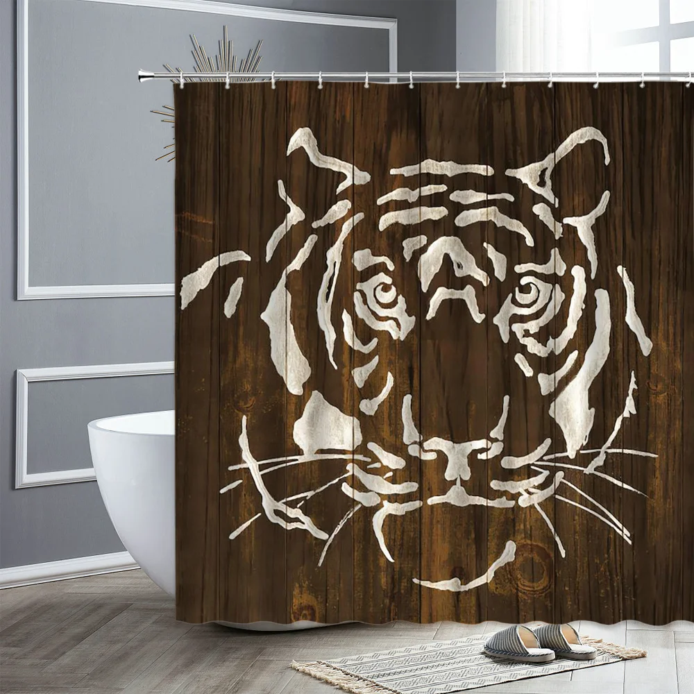 

Wild Animals Shower Curtain Set Lion Tiger Beast Creative Printed Bathroom Decor Waterproof Fabric Bath Curtains Bathtub Screen