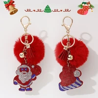 christmas gift keychain shiny rhinestone flannelette pompom key chain pendant christmas tree decoration ornaments