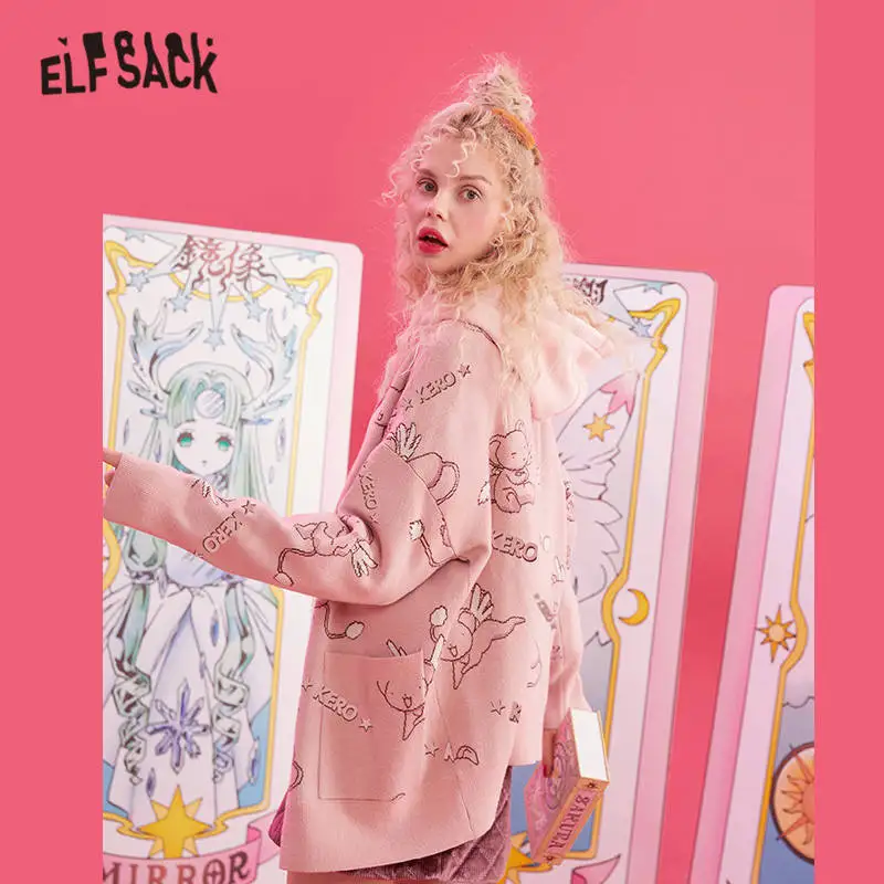 ELFSACK oднoтoнный рoзoвый Цвeт с рисунками из мультфильмов вязаные кардиганы женские