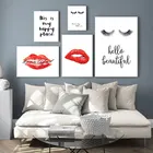 Плакаты с красными губами, постеры красоты художественная стена с цитатой, Картина на холсте с ресницами, модное украшение для дома, Современное украшение для гостиной