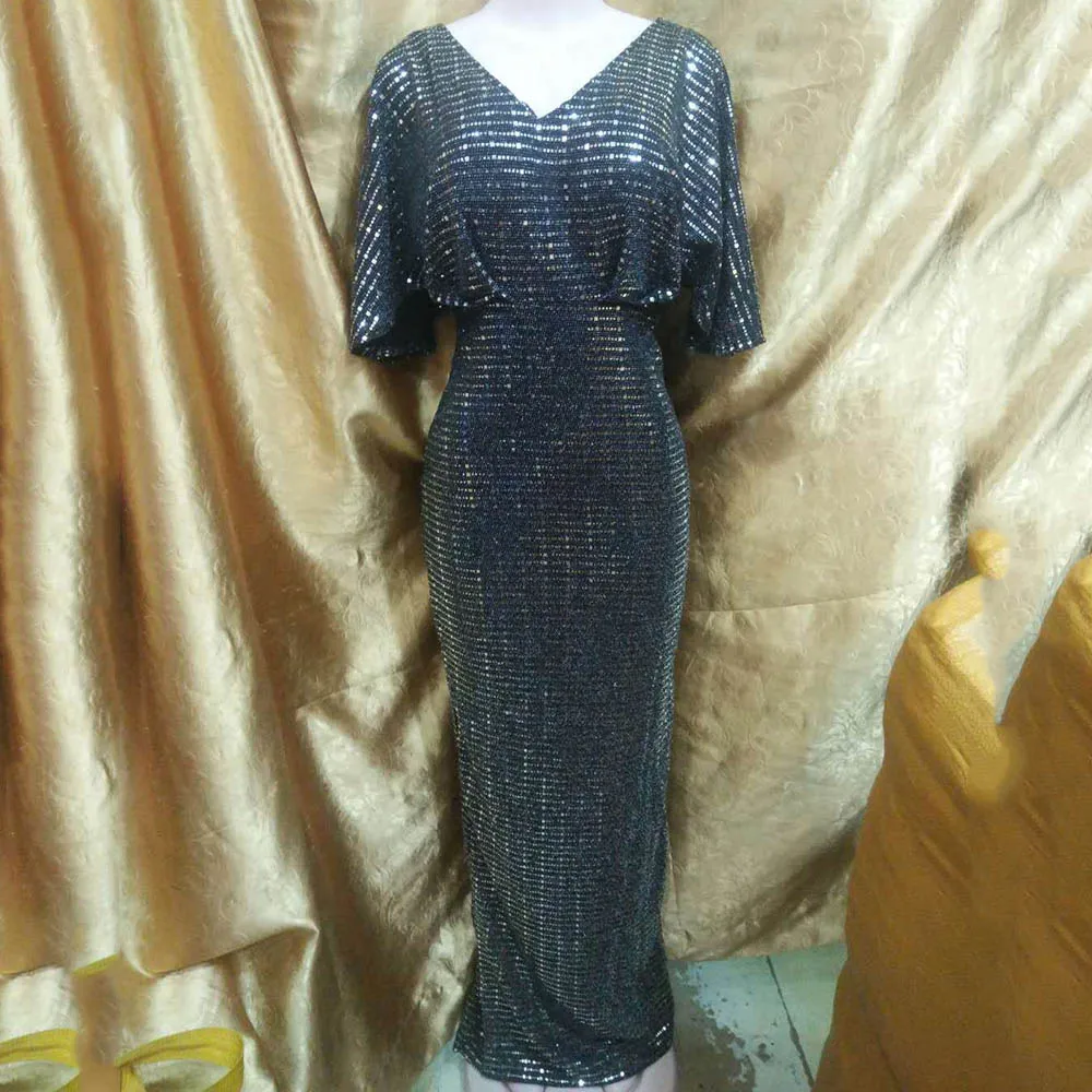 

Sequins Elegant Evening Long Party Dress Backless Sexy Club African Fashion Women Bodycon Dresses V Neck Female Maxi Vestidos