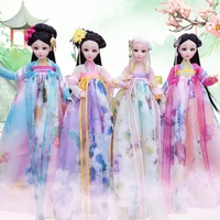 16 scale 30cm ancient costume hanfu dress long hair fairy princess barbi doll double joints body model toy gift for girl c1229