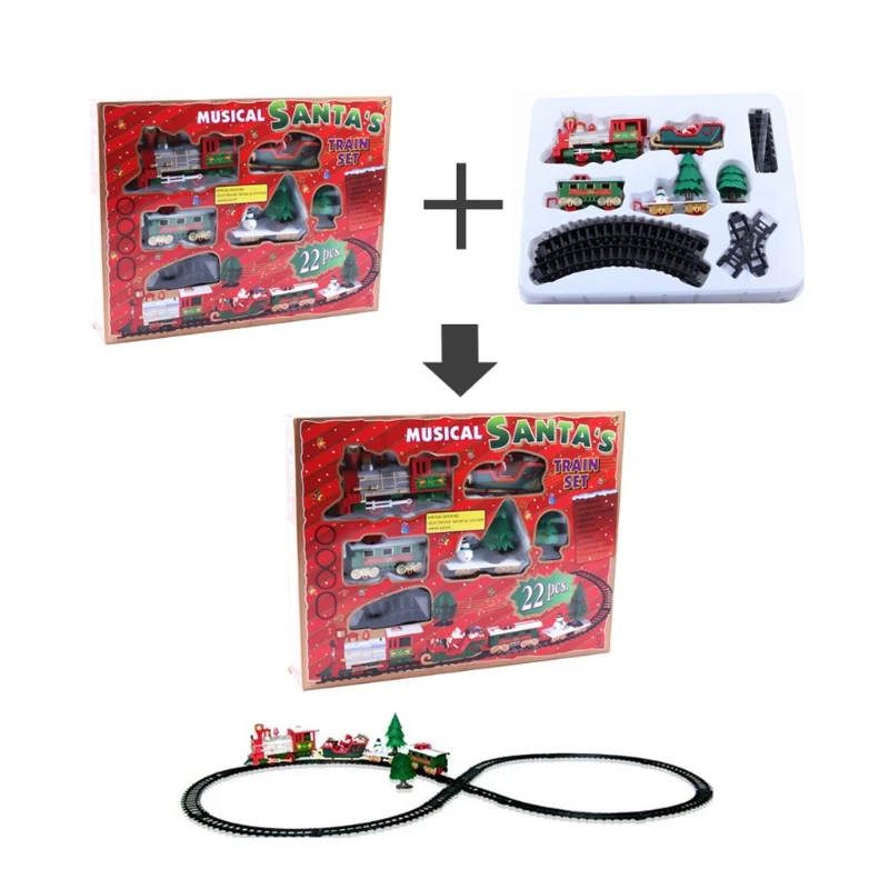 

Рождественский поезд, игрушки, пластиковый локомотив, двигатель, грузовой автомобиль, поезд, треки, для вечеринки, дома, Рождественская елка...