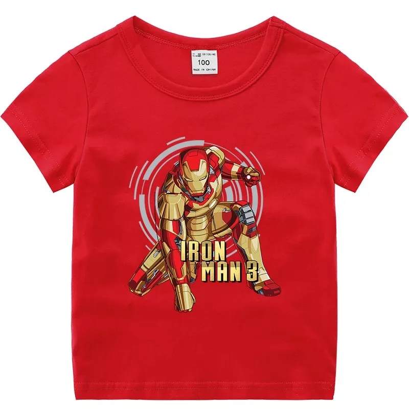 Новинка Детская летняя футболка модная детская рубашка с принтом Marvel Lron Man