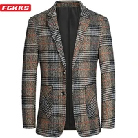 fgkks 2021 brand blazers men spring autumn business casual suit lattice pattern korean version mens slim fashion blazers