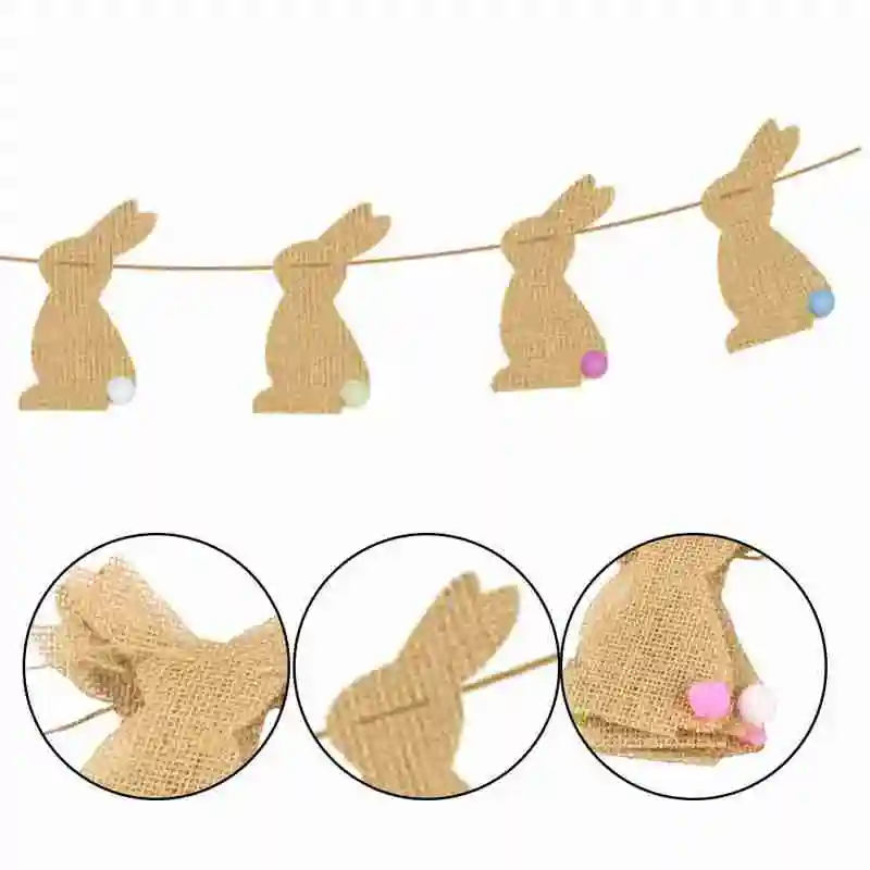 

New Arrival Easter Day Jute Rabbit Party Hanging Flag Decoration Bunting Banners Wholesale Garland X2Z0