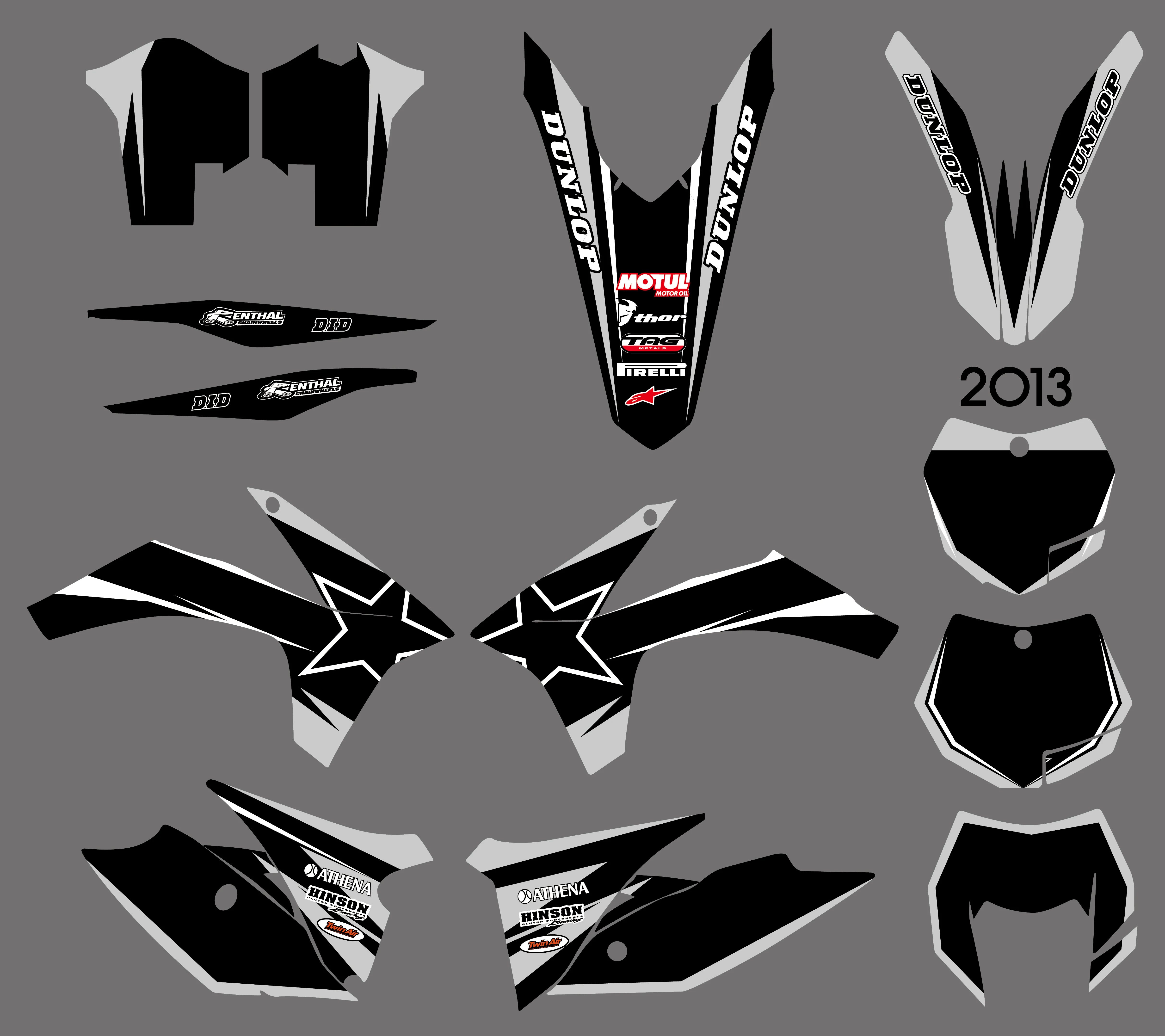 0607 Black  NEW STYLE TEAM  GRAPHICS WITH MATCHING BACKGROUNDS For KTM 125 200 250 300 350 450 500 EXC 2012 2013 XC 2011