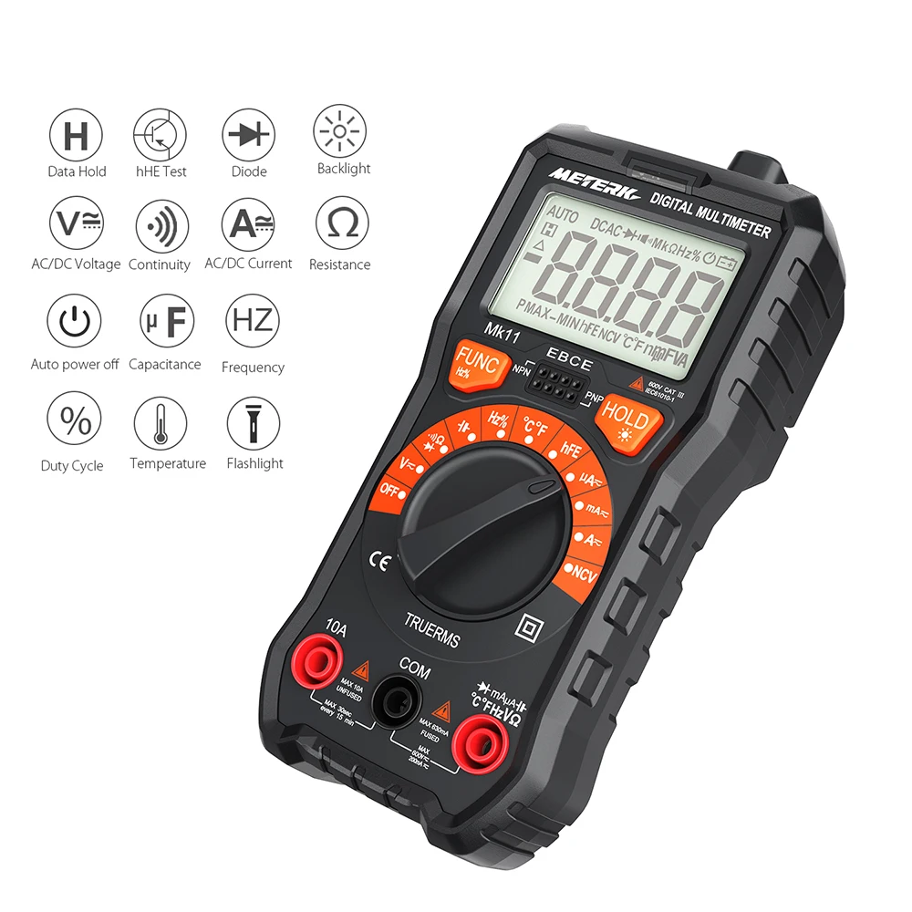 

Meterk 2000 Counts Digital Multimeter True RMS Auto Ranging Voltage DMM Voltmeter Ohmmeter Measuring AC/DC Voltage Current