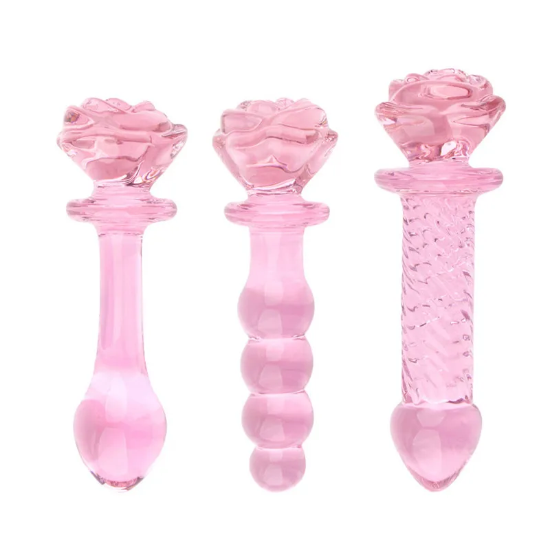 Стеклянный фаллоимитатор розовая роза форма цветка Вагинальный Анальный