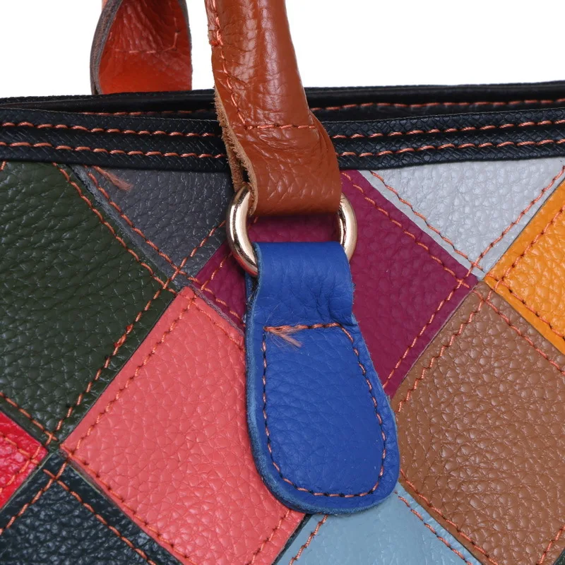 

Bestform 2021 Summer New Genuine Leather Women Bag Color Stitching Plaid Tassel Handbag Fashion Shoulder Bags Lady Casual Tote