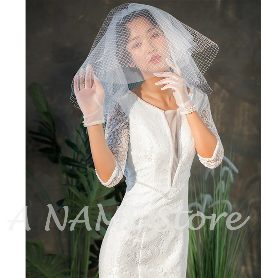 Короткие Свадебные фаты для невест невесты с расческой Румяна 4 слоями белого