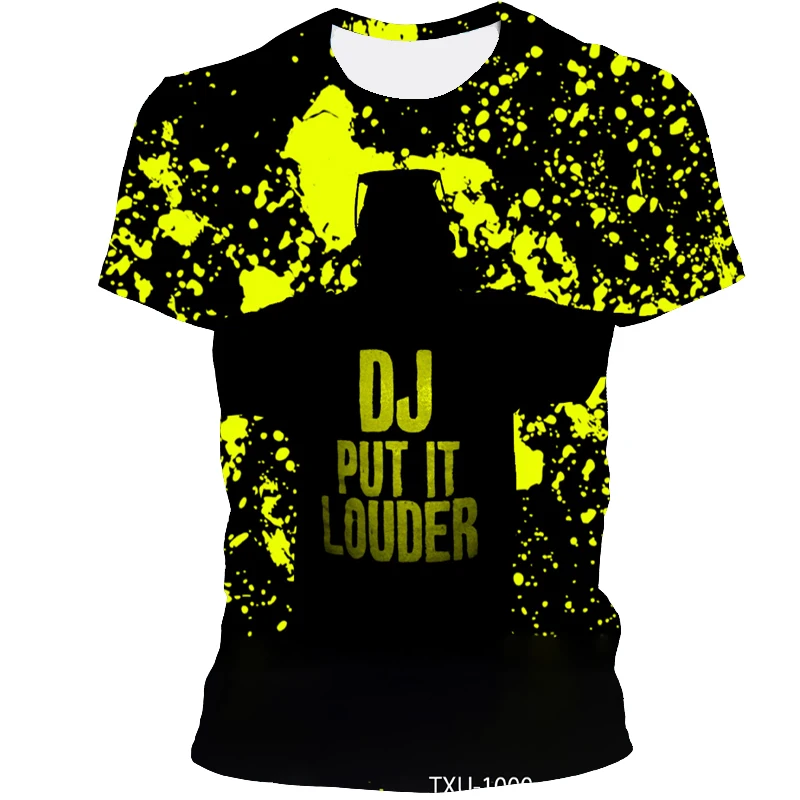 

2021 beauty 3D printing DJ music audio printing short-sleeved round neck T-shirt trend short-sleeved T-shirt earphone version