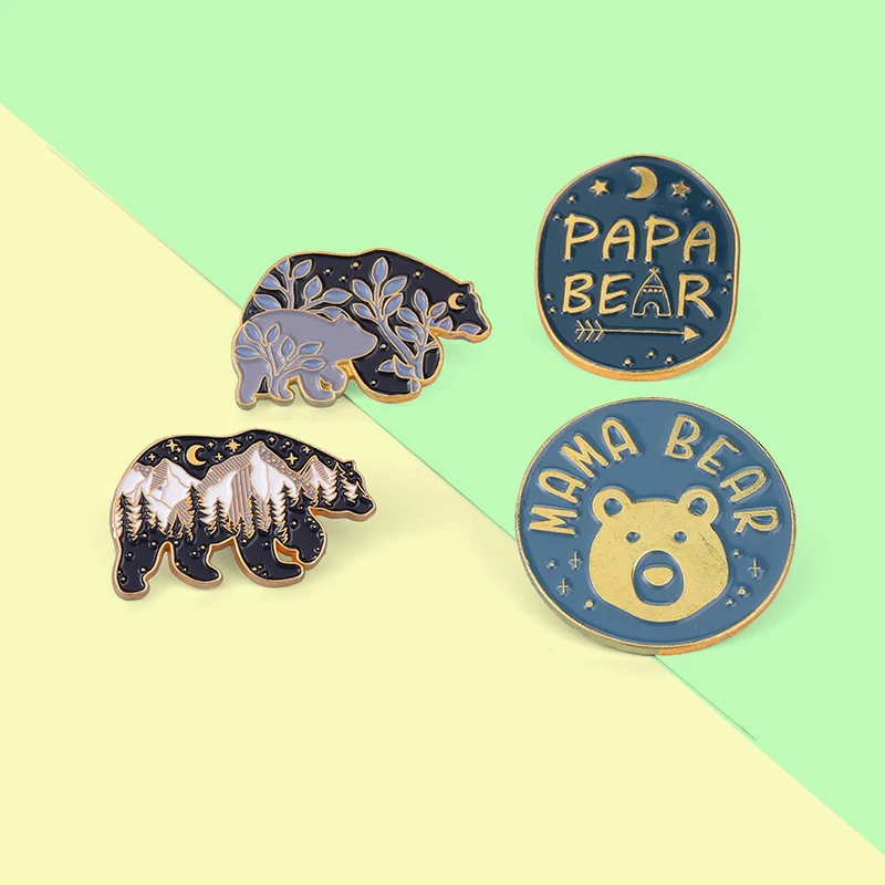 

Bear Landscape Painting Enamel Pins Brooches Forest Night Sky Badge Decoration on Backpack Caps Gift for Women Men Jewelry