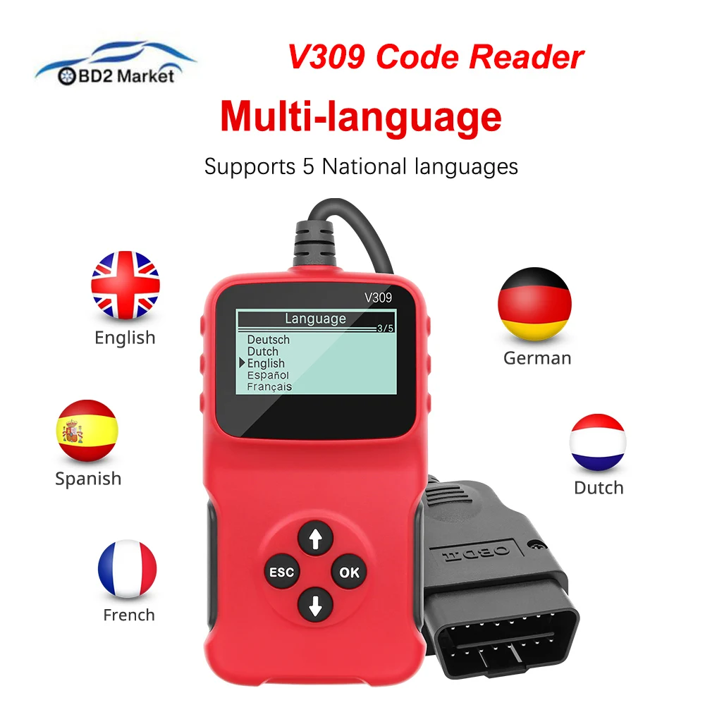 Считыватель кодов V309 Считывание/очистка кода неисправности I/M DTC OBD2 считыватель