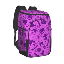 Protable Insulated Thermal Cooler Waterproof Lunch Bag Pumpkin Castle Skull Ghost Tree Cat Picnic Camping Backpack