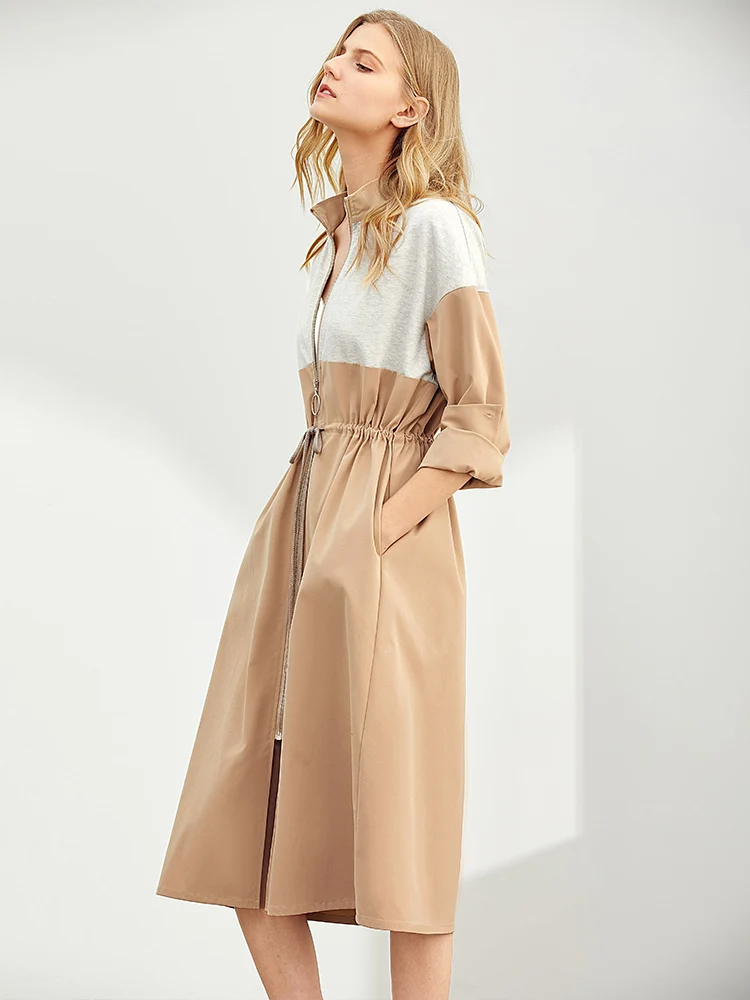 Amii/весеннее платье с длинными рукавами и высокой талией куртка на молнии