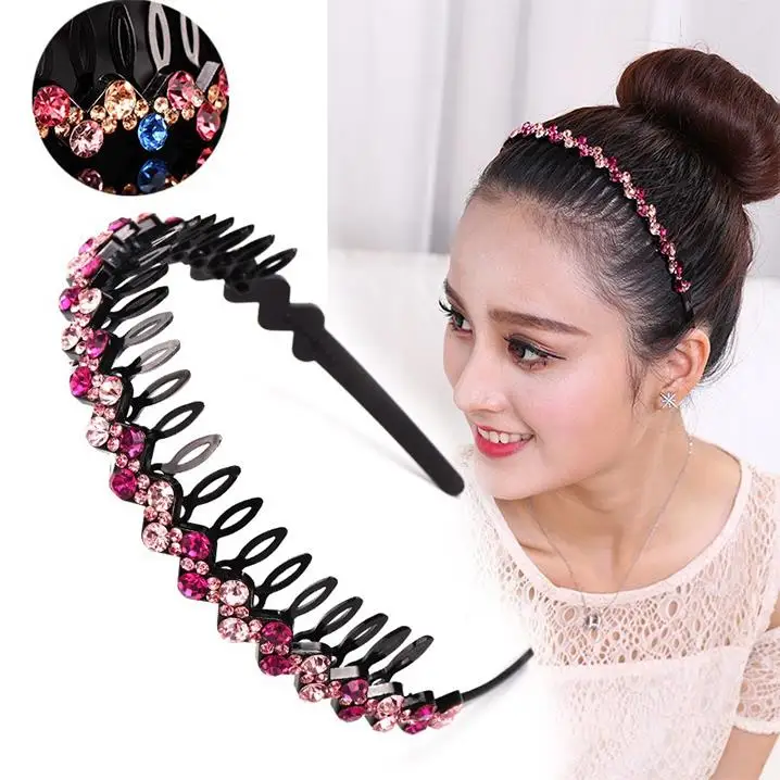 

Unisex Alice Hairband Bezel Headband Men Women Sports Hair Band Hoop Top Metal Double Bangs Flower Rhinestone Hair Accessories