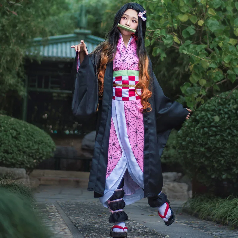 

Girls Anime Demon Slayer nezuko cosplay Kimetsu no Yaiba Tanjirou Kamado Nezuko costume Halloween kimono costume for kids