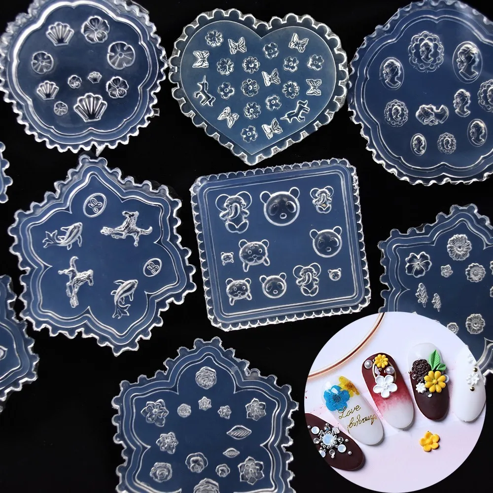 SNASAN Tiny Beads Flower Bear Leaf Shell Dolphin Beauty Nail Art Resin Silicone Mould DIY Tool UV Epoxy Resin Box Silicone Mold