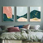 Абстрактная Картина на холсте, зеленые горы, пейзаж, плакаты, золотая линия и принты, современное нордическое украшение, домашний Настенный декор