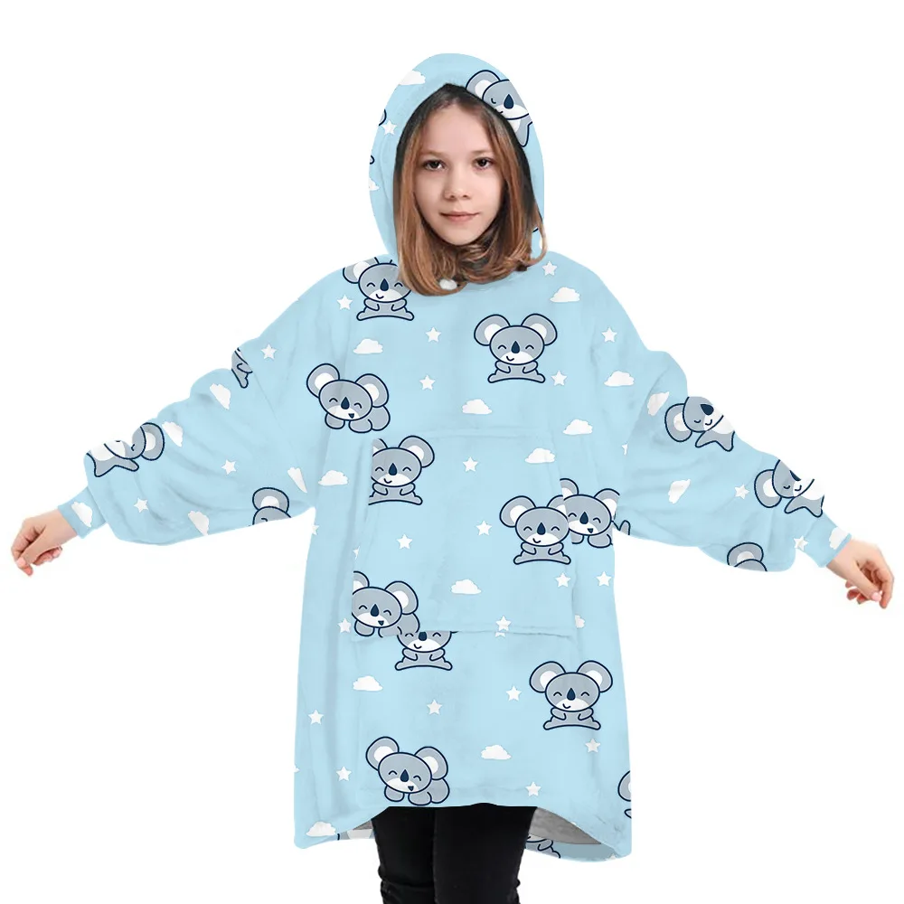 

Family Matching Flannel Hoodie Blanket Warm Soft Robe Sweatshirt Velvet Thick Blanket Fits All Men Women Children Hoodies Coats