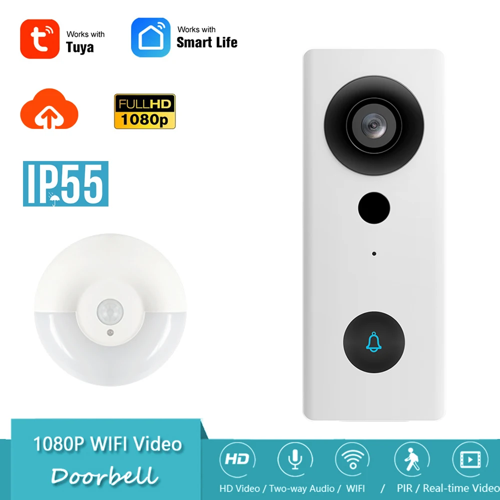 

Дверной Видеозвонок Tuya Smartlife HD, 1080P, IP55, Wi-Fi, 130 градусов