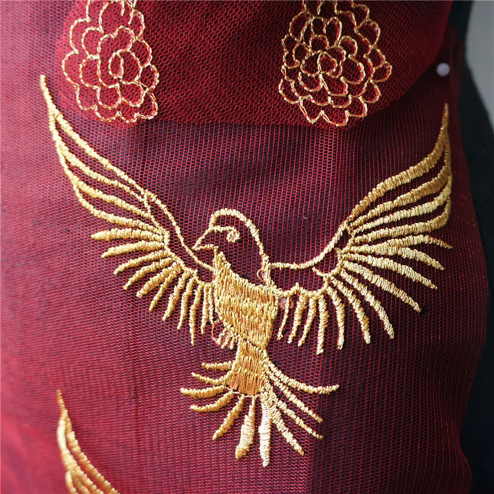 1 комплект золотой цветок птицы кружевная ткань блесток красная сетка вышитое