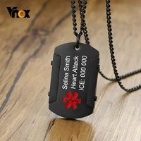 vnox free personalize black medical alert id pendant for men stainless steel thick dog tough man tag necklace