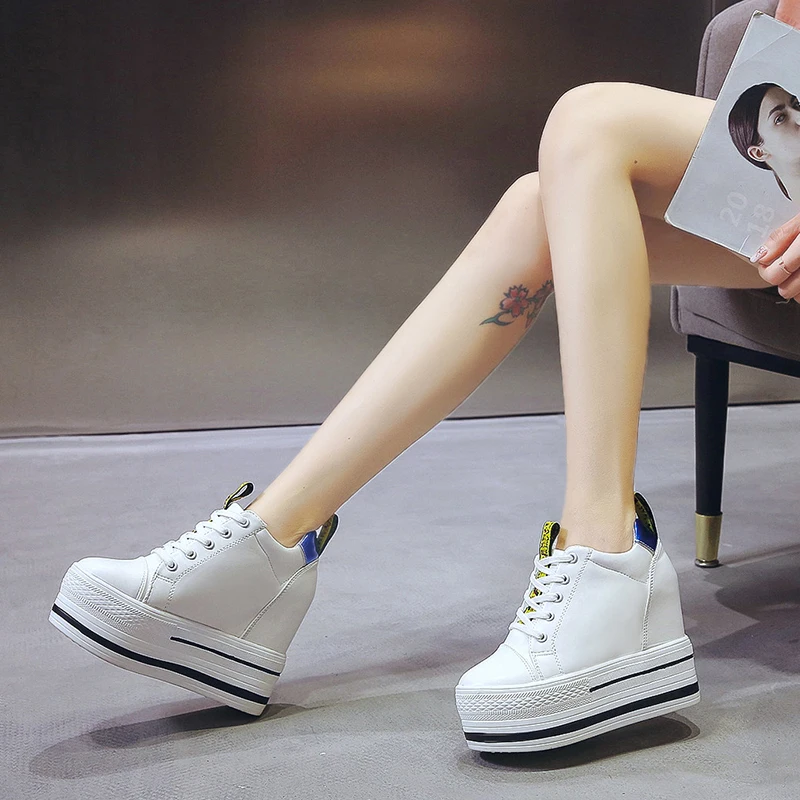 2018 Hidden Heels Women Platform Wedge Sneakers Ladies Leather Casual Black White Shoes Tenis Feminino Zapatillas Deportivas | Обувь